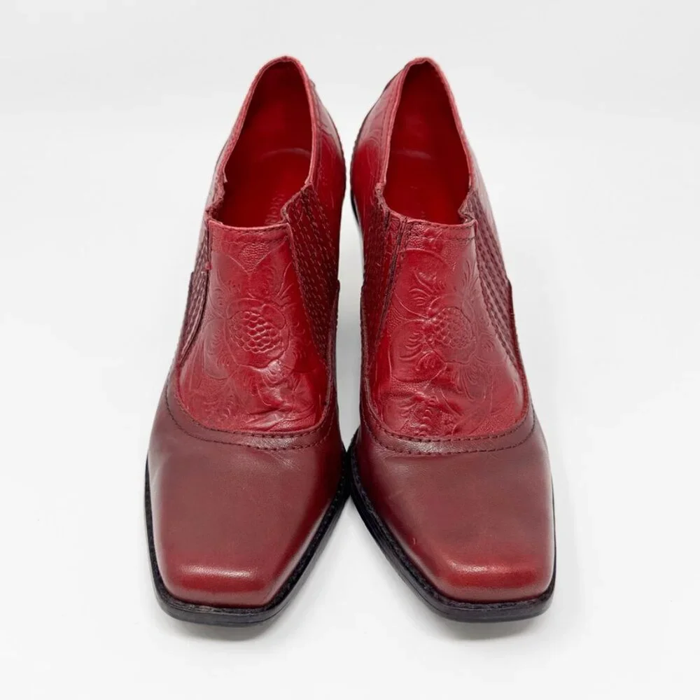 Antonio Melani Womens Red Embossed Leather Western Slip On Bootie  Size 6 - Picture 5 of 9
